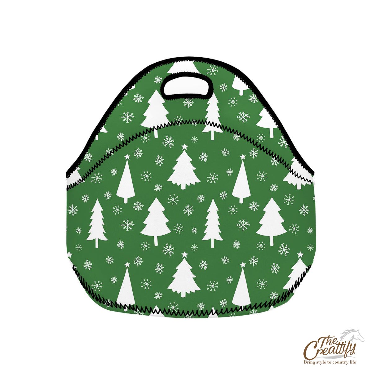 Green And White Christmas Tree With Snowflake Neoprene Lunch Bags