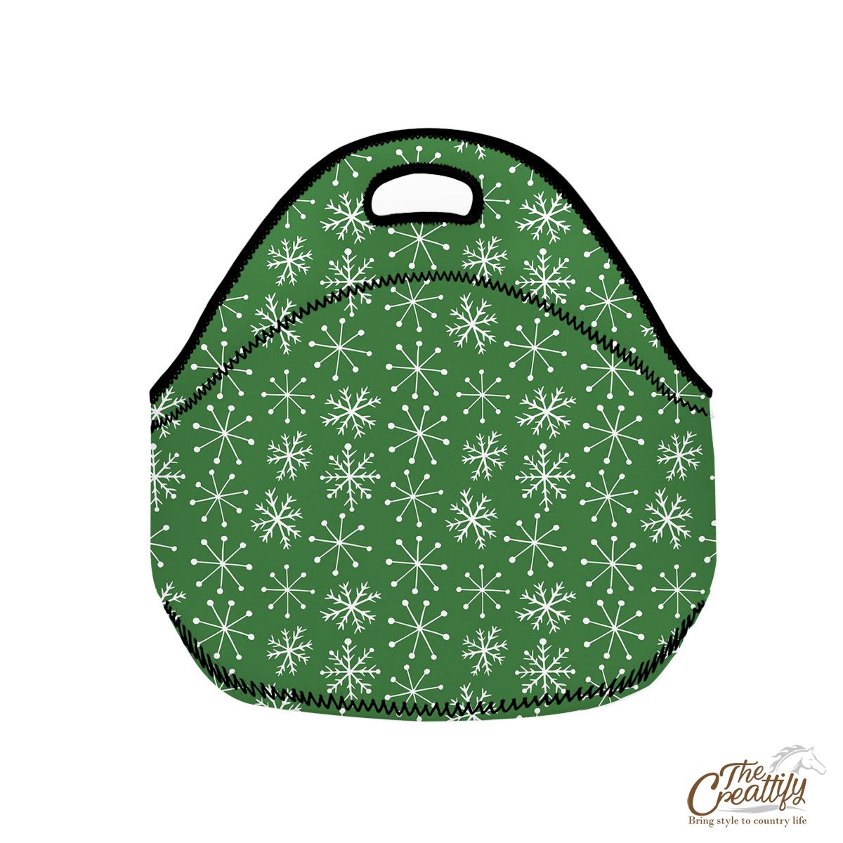 Green And White Snowflake Neoprene Lunch Bags