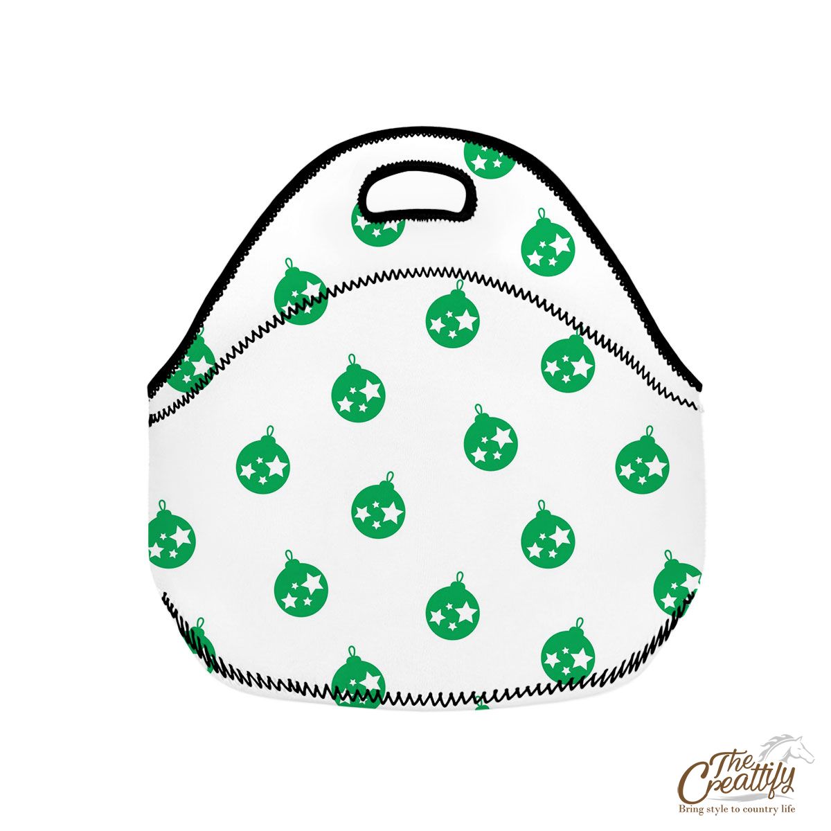 Green Christmas Balls, Christmas Tree Balls On White Neoprene Lunch Bags