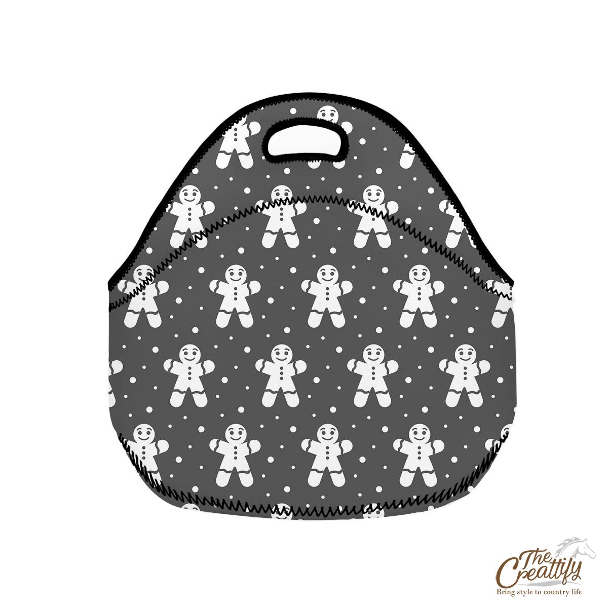 Grey And White Gingerbread Man Neoprene Lunch Bags
