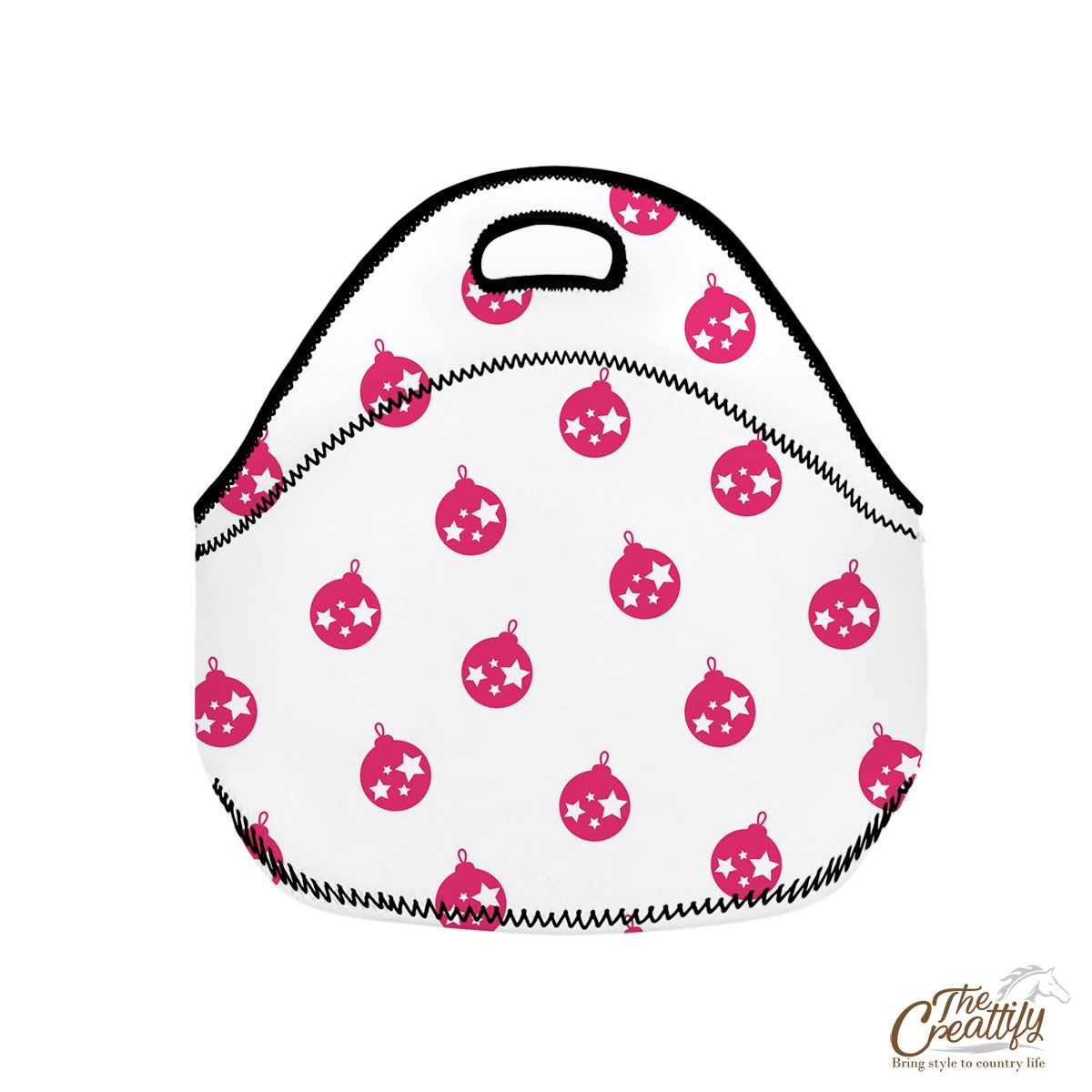 Pink And White Christmas Ball Neoprene Lunch Bags