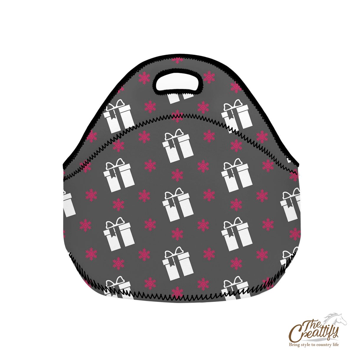 Pink And White Christmas Gift And Snowflake Neoprene Lunch Bags
