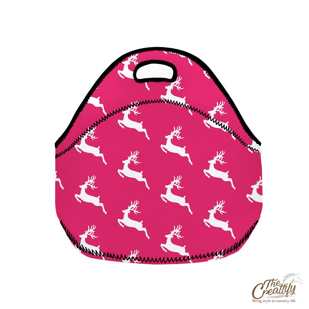 Pink And White Christmas Reindeeer Neoprene Lunch Bags
