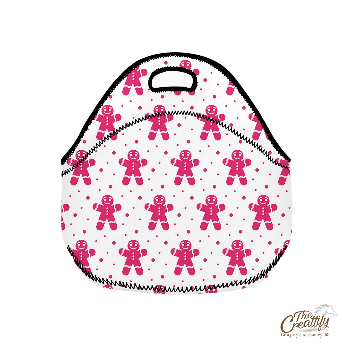 Pink And White Gingerbread Man Neoprene Lunch Bags