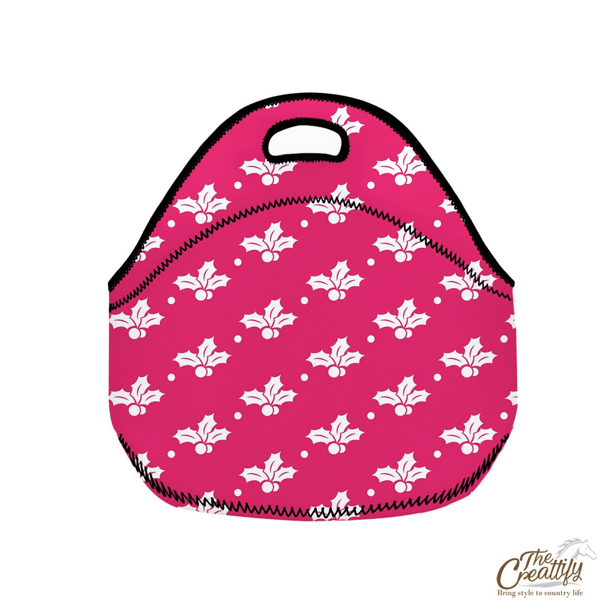 Pink And White Holly Leaf Neoprene Lunch Bags