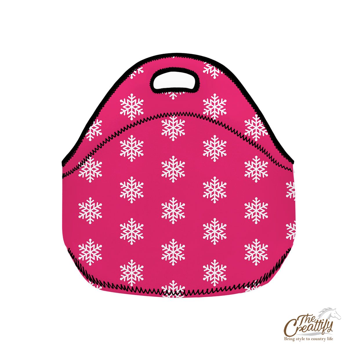 Pink And White Snowflake Neoprene Lunch Bags