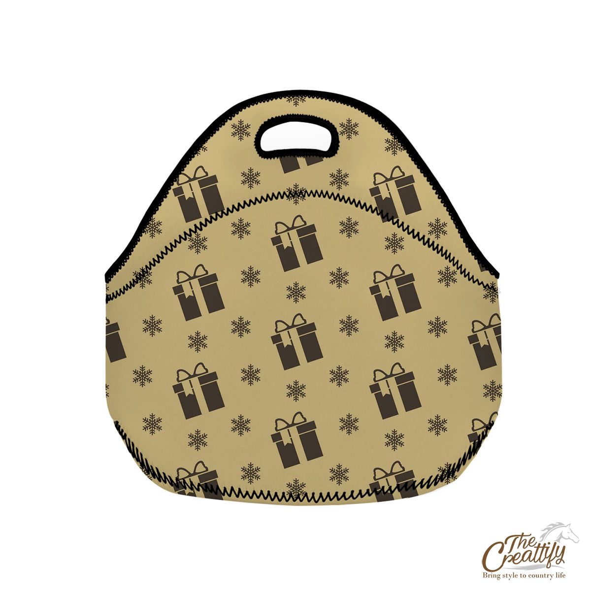 Present Clipart On The Snowflake Background Neoprene Lunch Bags