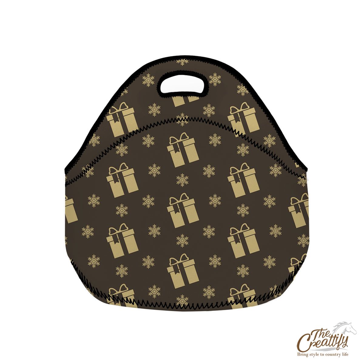 Present Clipart On The Snowflake Dark Background Neoprene Lunch Bags