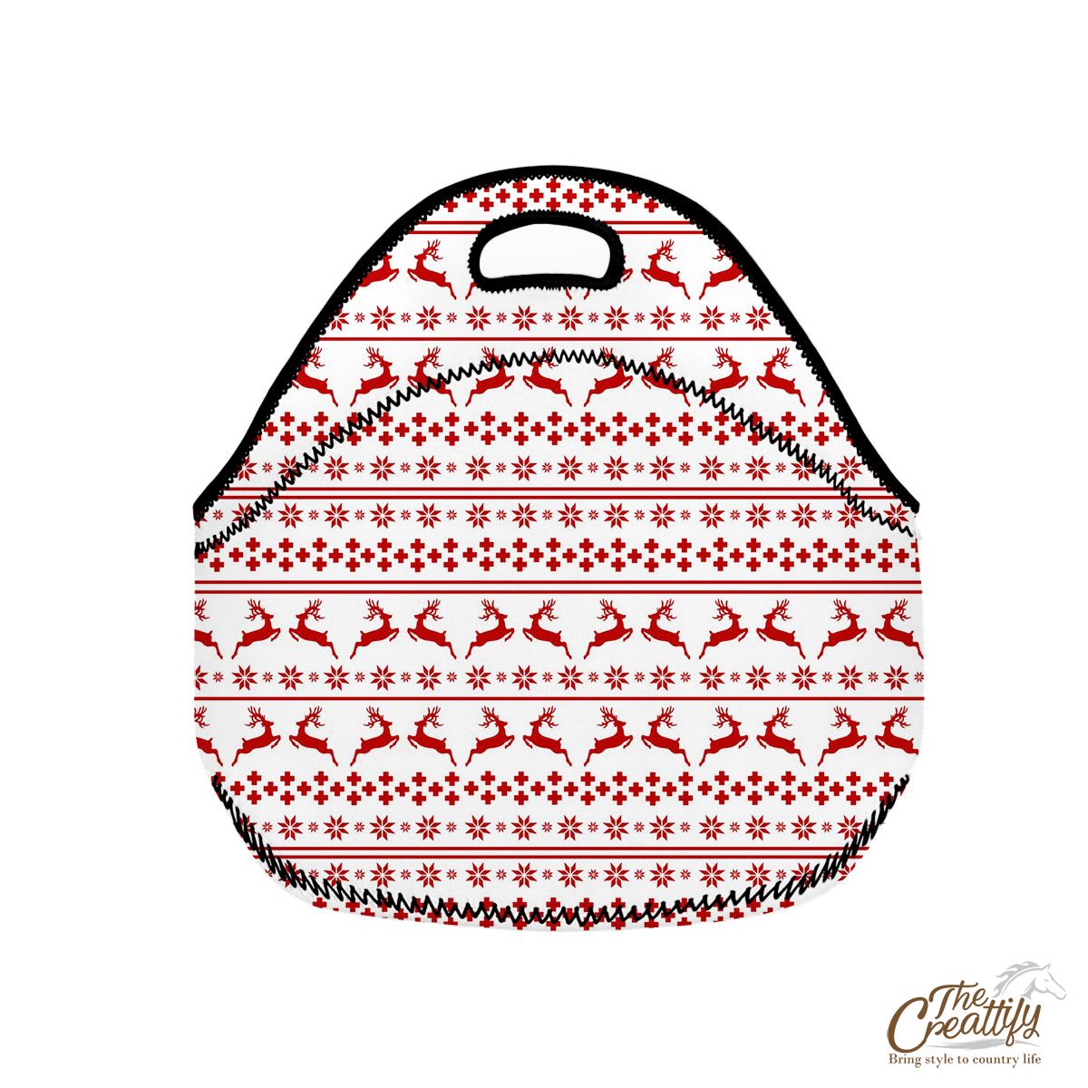 Red And White Christmas Reindeer And Snowflake Neoprene Lunch Bags