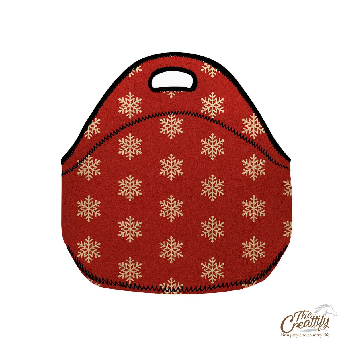 Snowflake Pattern, Christmas Snowflakes, Christmas Present Ideas On Red Background Neoprene Lunch Bags