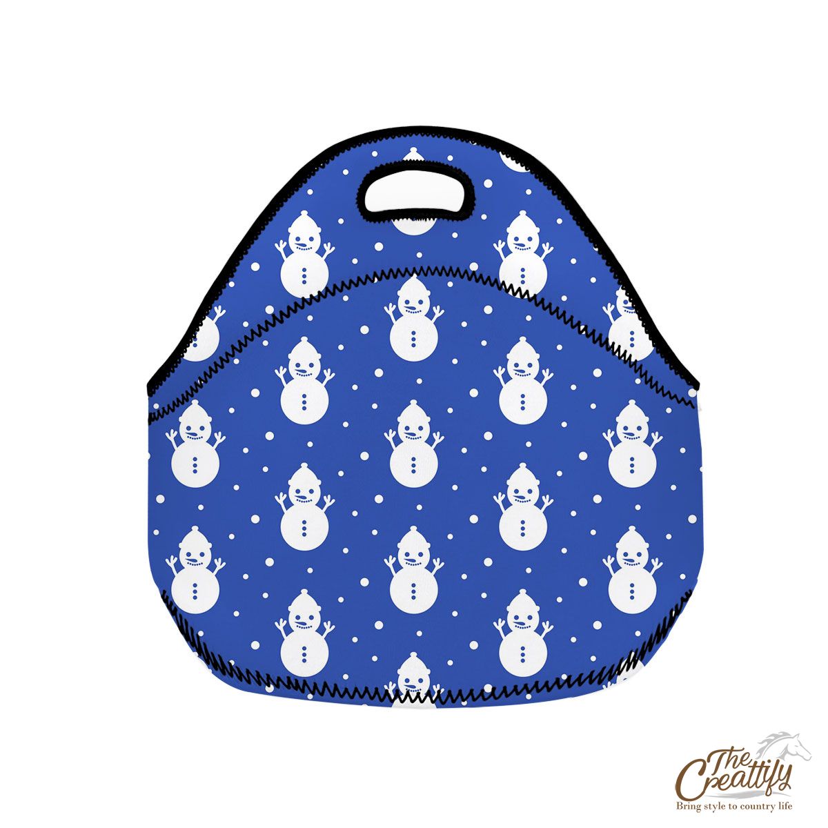 Snowman Clipart On The Navy Blue Color Background Neoprene Lunch Bags