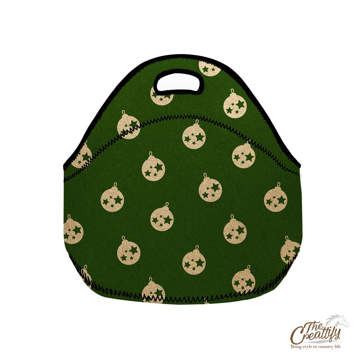 Vinatge Green Christmas Ball Neoprene Lunch Bags