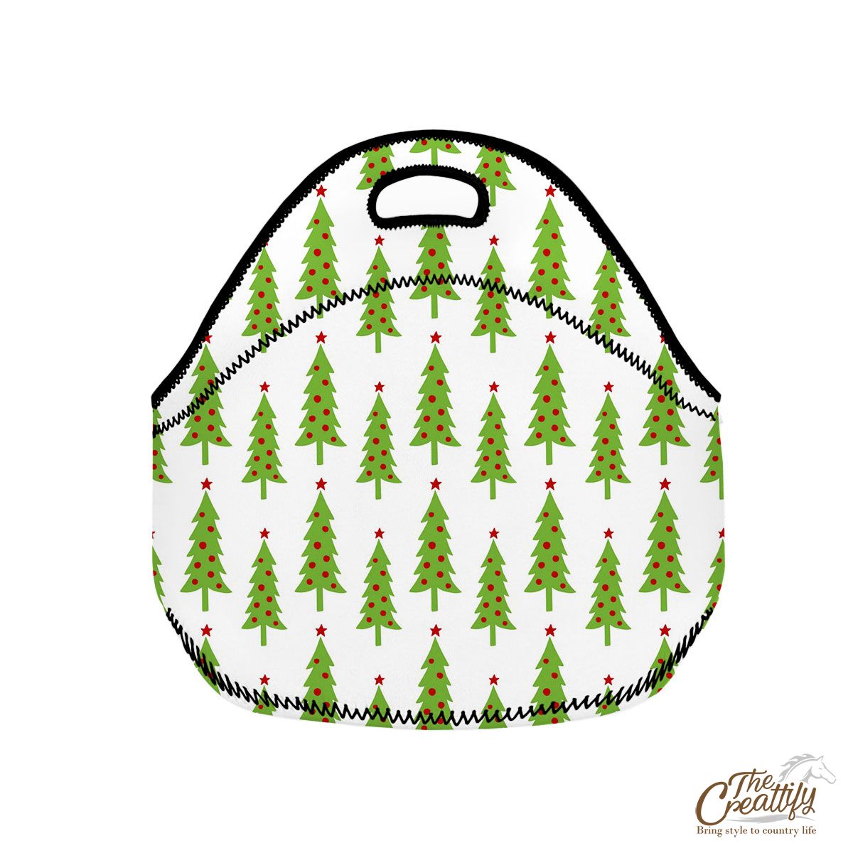 White And Green Christmas Tree Neoprene Lunch Bags