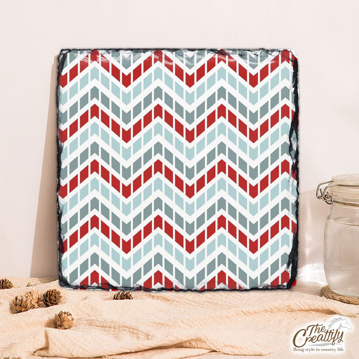Blue And Red Zig Zag Stripe Square Lithograph