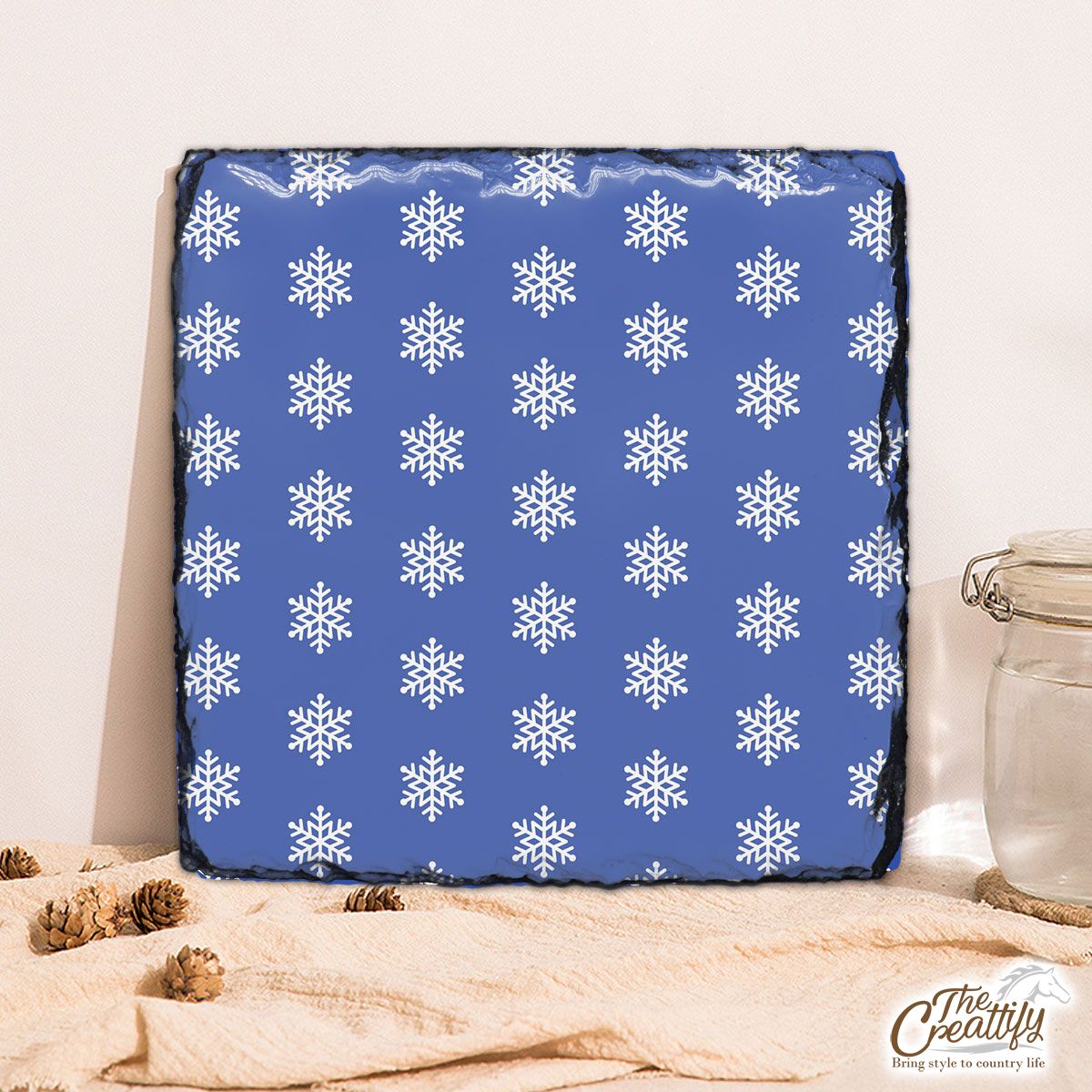 Christmas Snowflake Clipart On The Navy Blue Color Background Square Lithograph