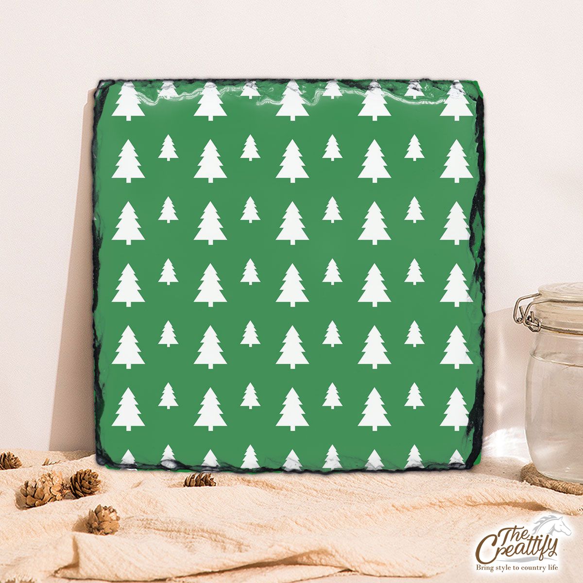 Green And White Christmas Tree Square Lithograph