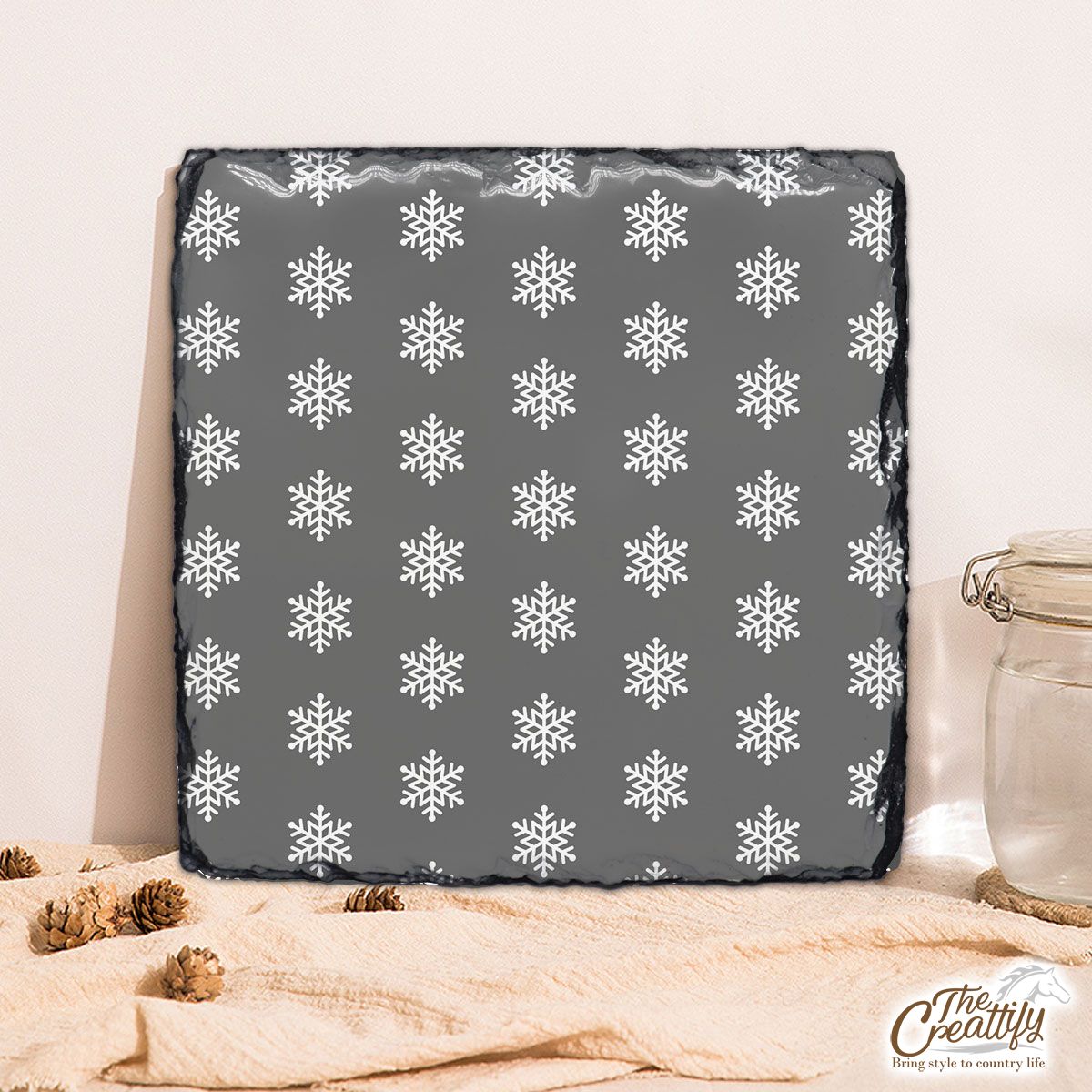 Grey And White Snowflake Square Lithograph