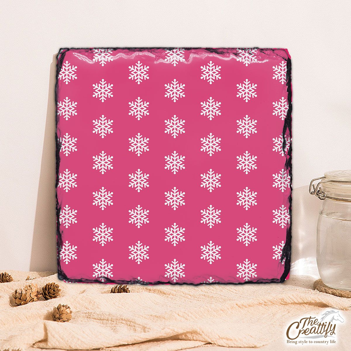 Pink And White Snowflake Square Lithograph