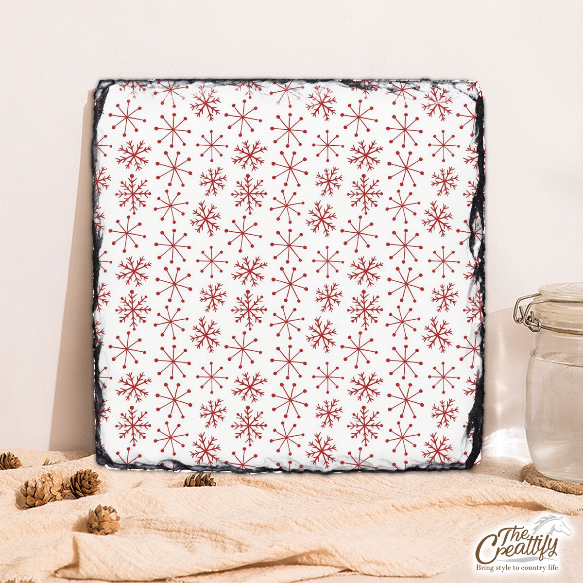 Red And White Snowflake Square Lithograph