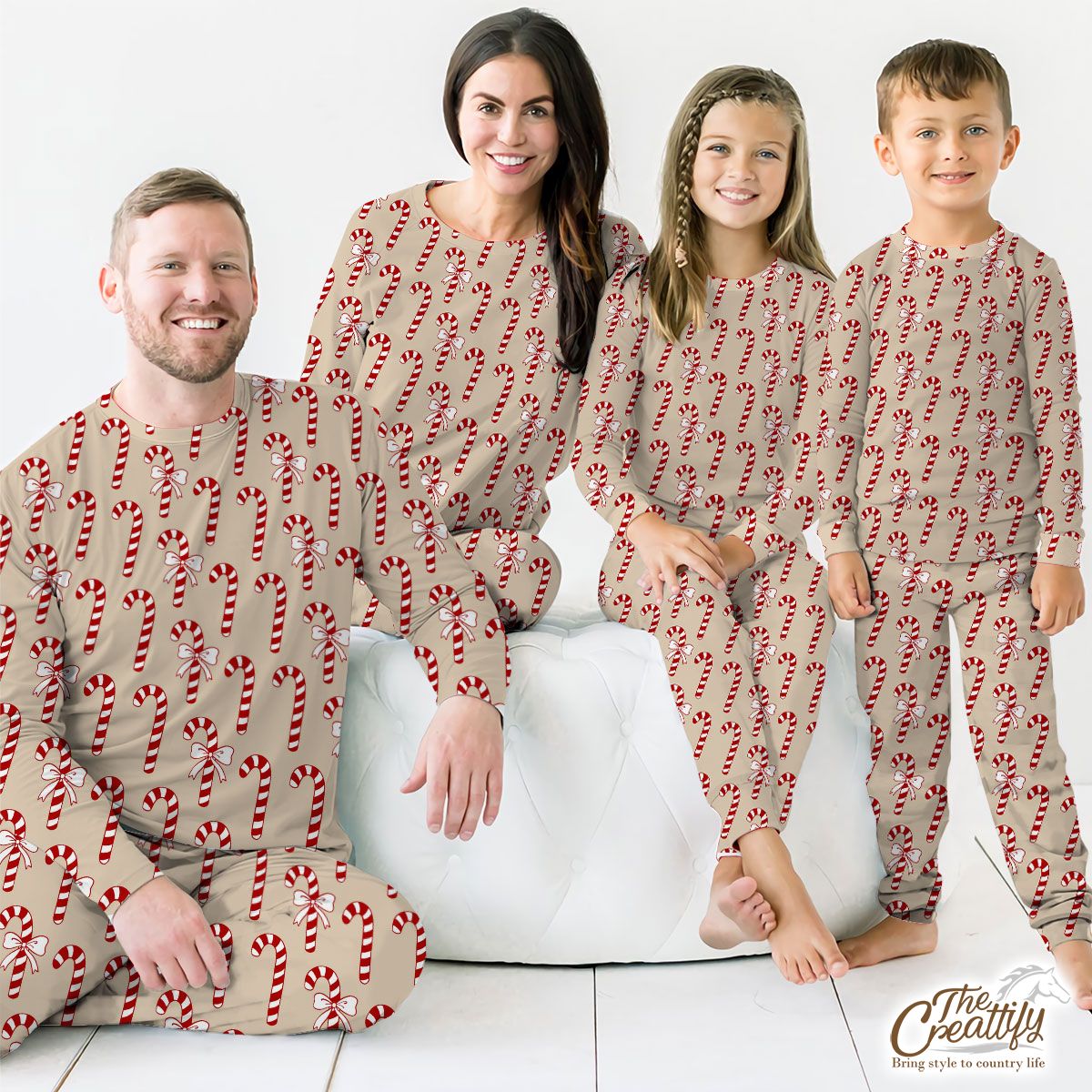 Candy Cane Beige Christmas Pajamas