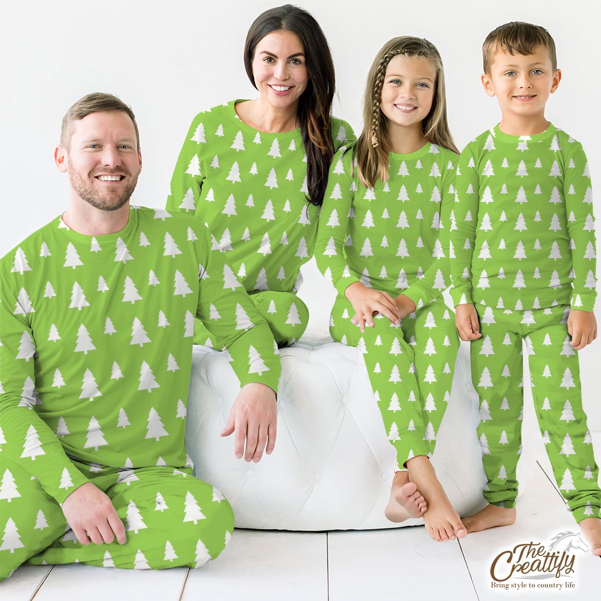 Christmas Pine Tree Silhouette On The Green Background Pajamas