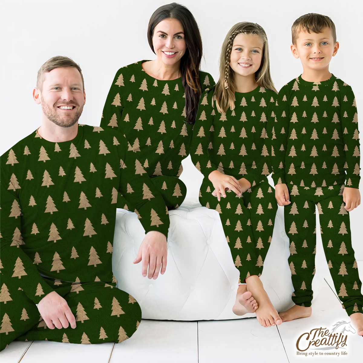 Christmas Tree, Christmas Tree Decorations, Pine Tree Pattern On Green 2 Pajamas