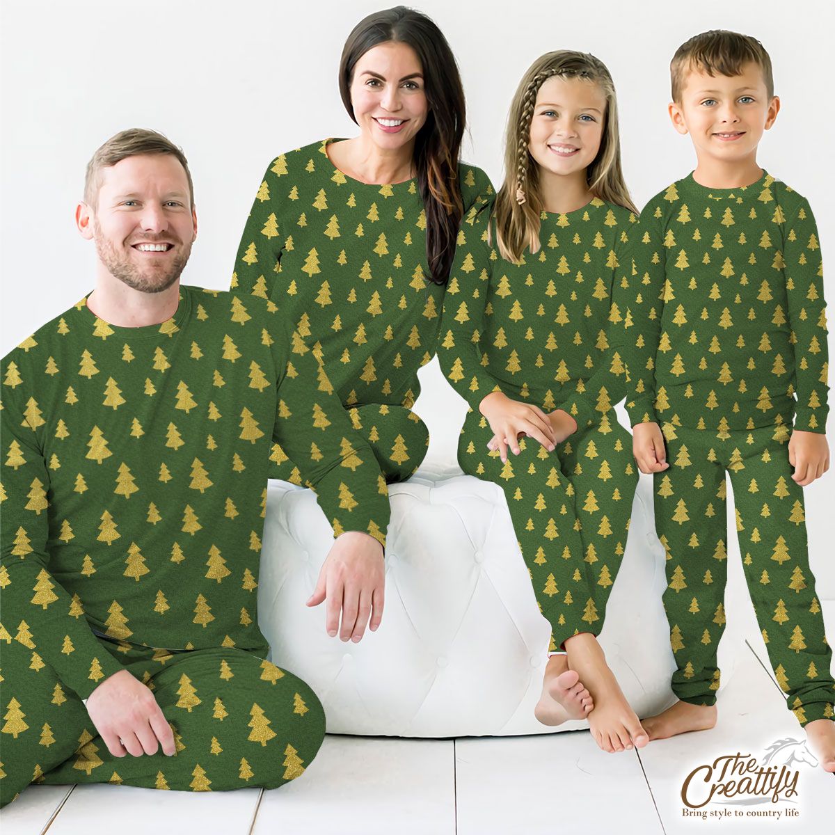 Christmas Tree, Christmas Tree Decorations, Pine Tree Pattern On Green Pajamas