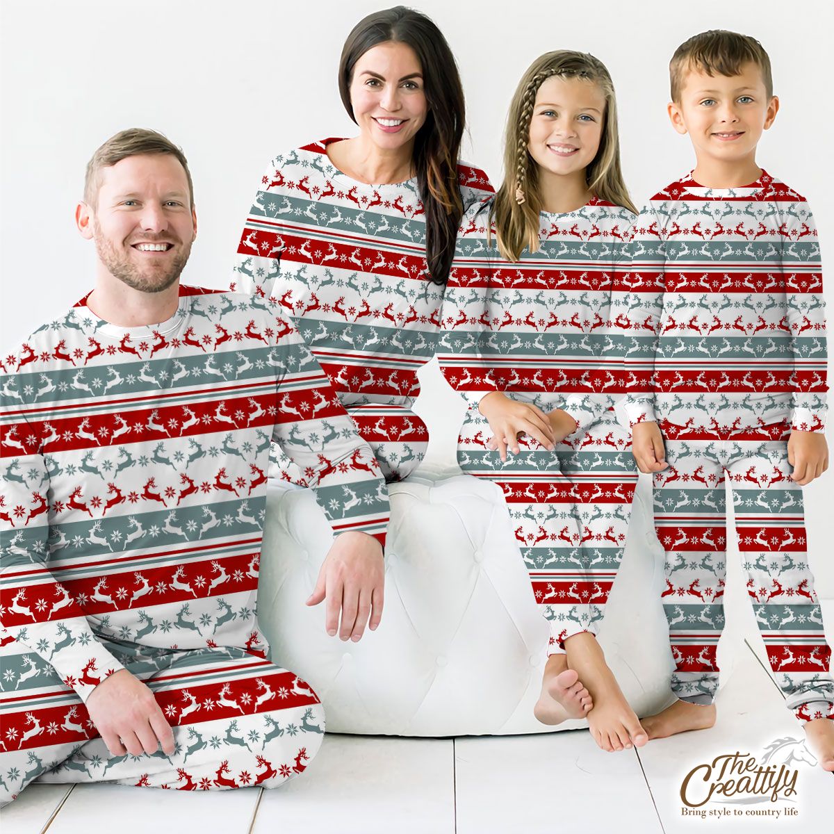Colorful Christmas Reindeer, Snowflake Pattern Pajamas