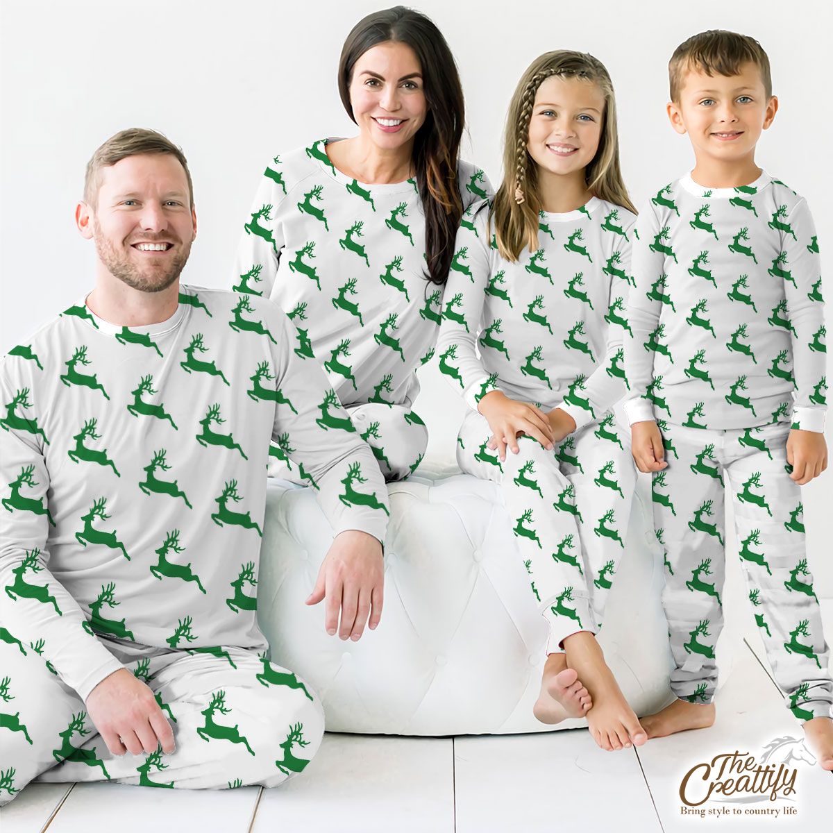 Green And White Christmas Reindeer Pajamas