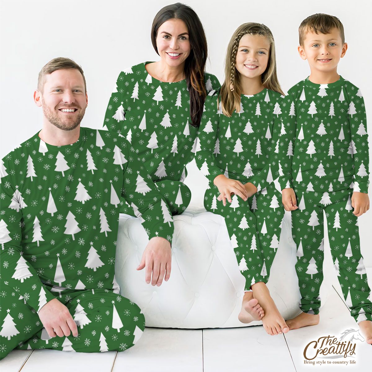 Green And White Christmas Tree With Snowflake Pajamas