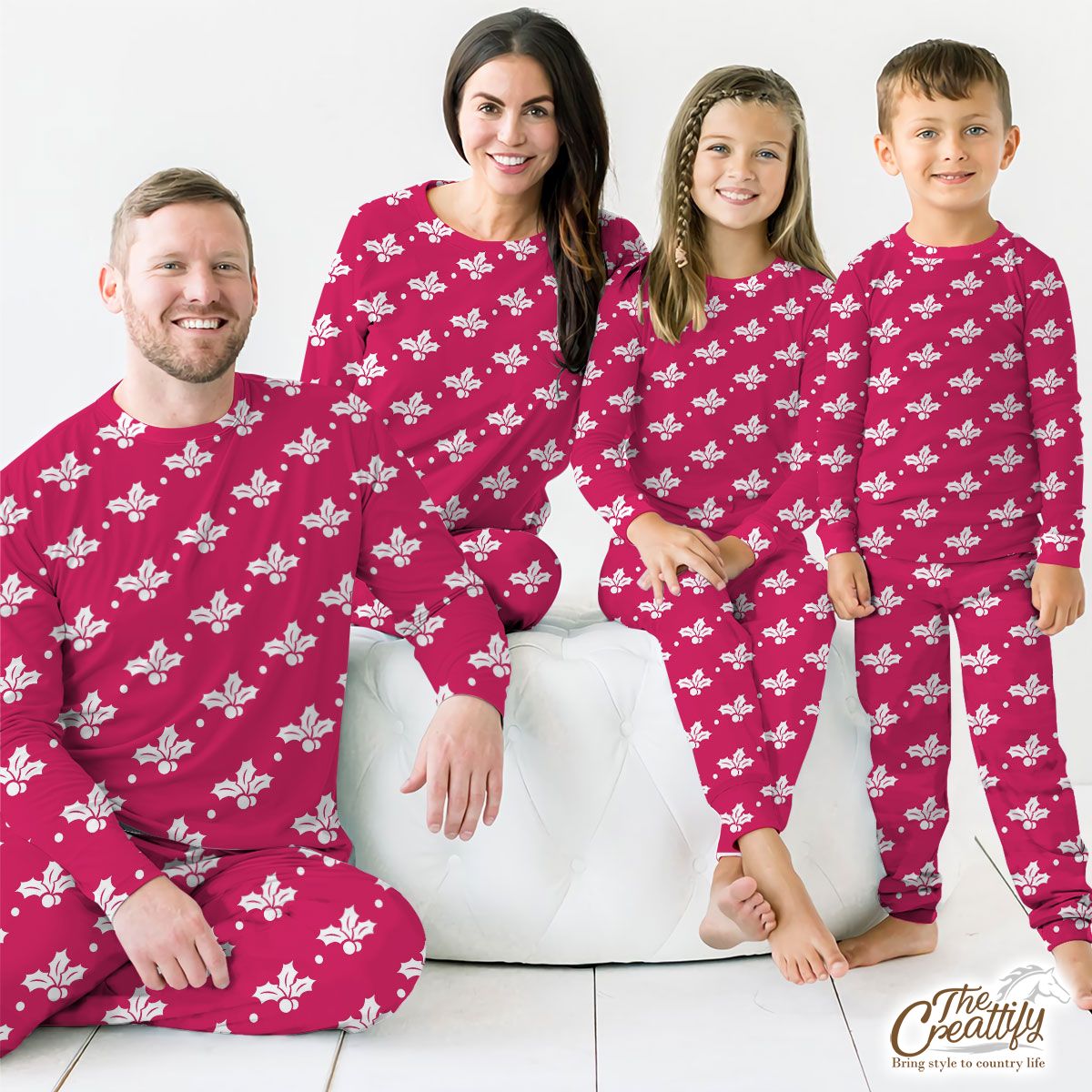 Pink And White Holly Leaf Pajamas