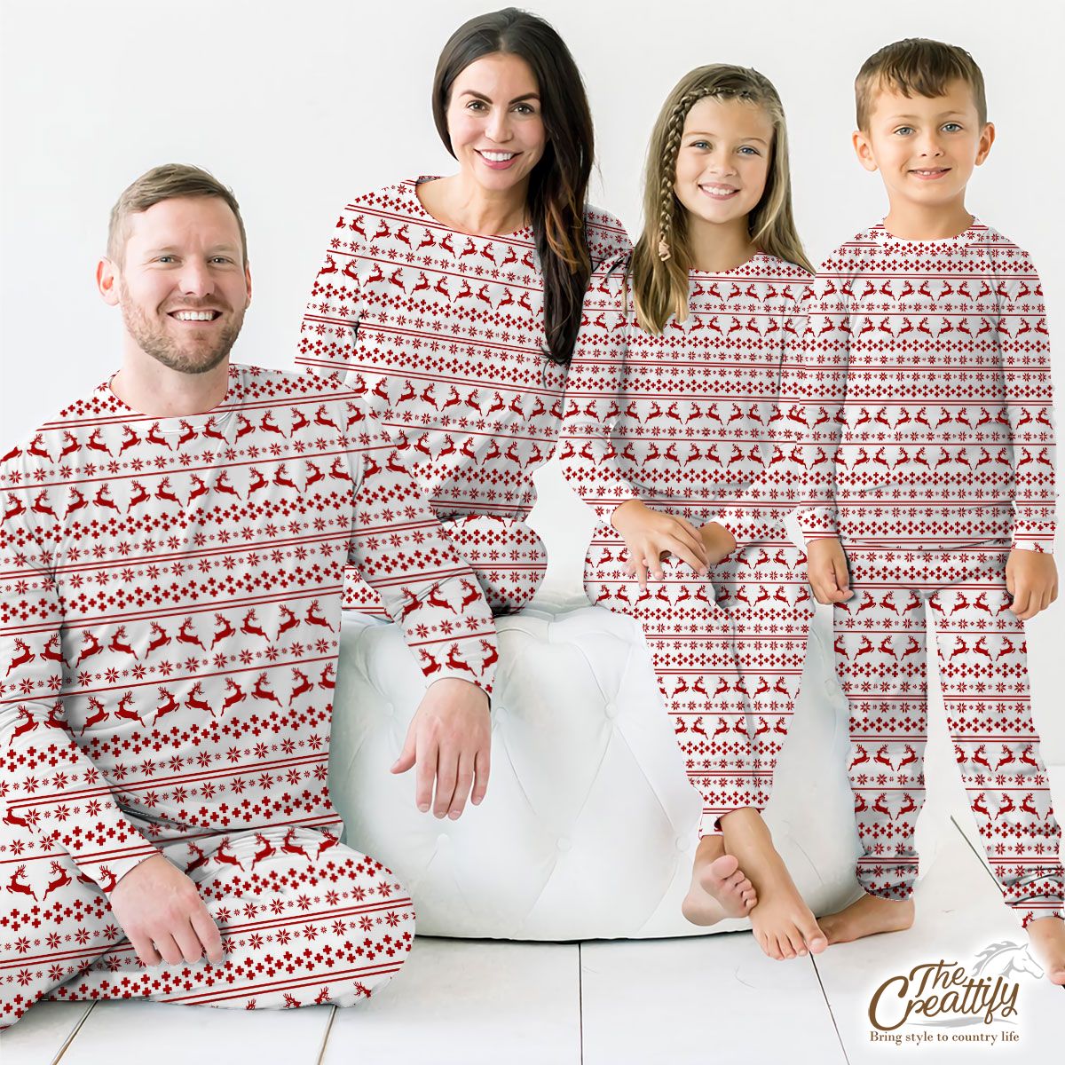 Red And White Christmas Reindeer And Snowflake Pajamas