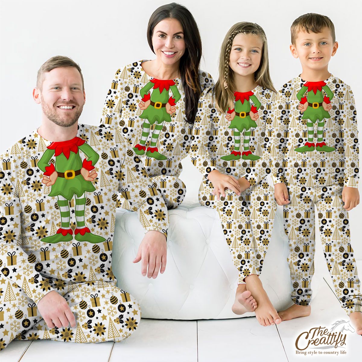 Black And Gold Christmas Gift, Holly Leaf, Snowflake On White Background Customized Pajamas