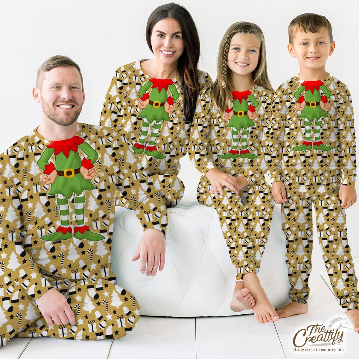 Black And White Christmas Socks, Christmas Tree, Candy Cane On Gold Background Customized Pajamas