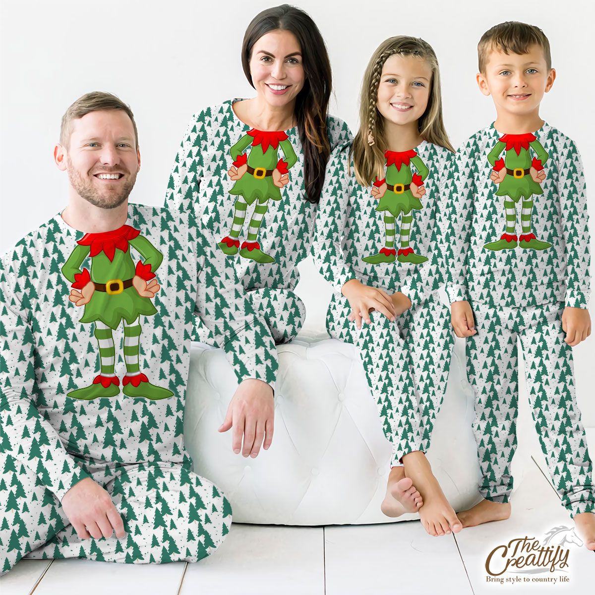 White And Green Christmas Tree Customized Pajamas