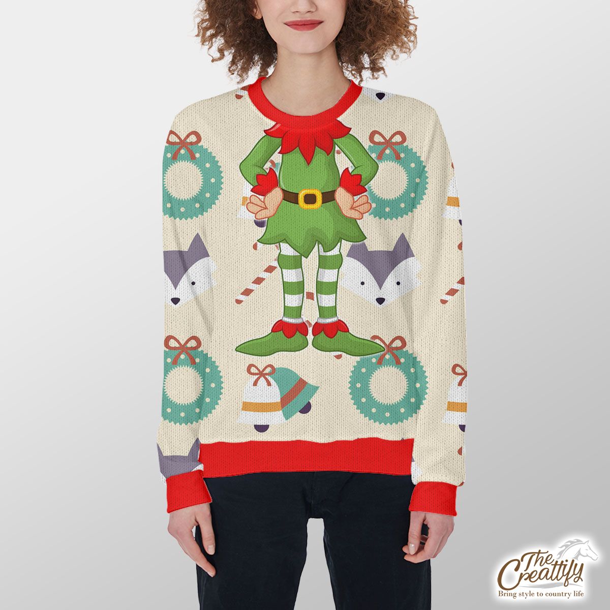 Christmas Bell, Candy Cane On Light Yellow Background Customized Ugly Sweater