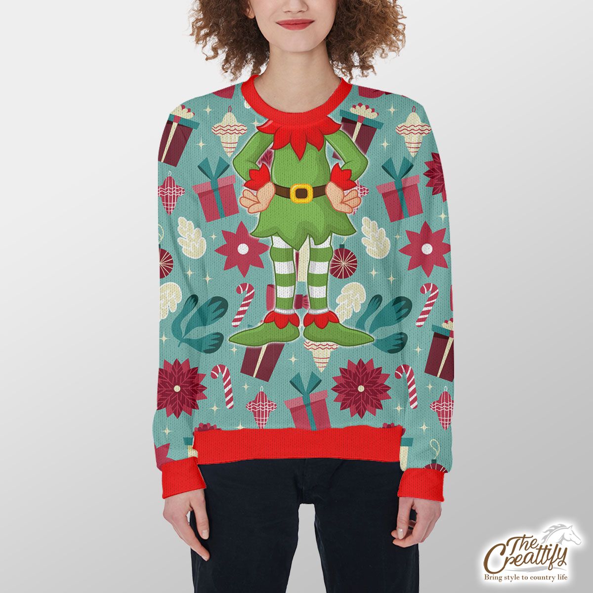 Christmas Gift, Candy Cane On Blue Background Customized Ugly Sweater