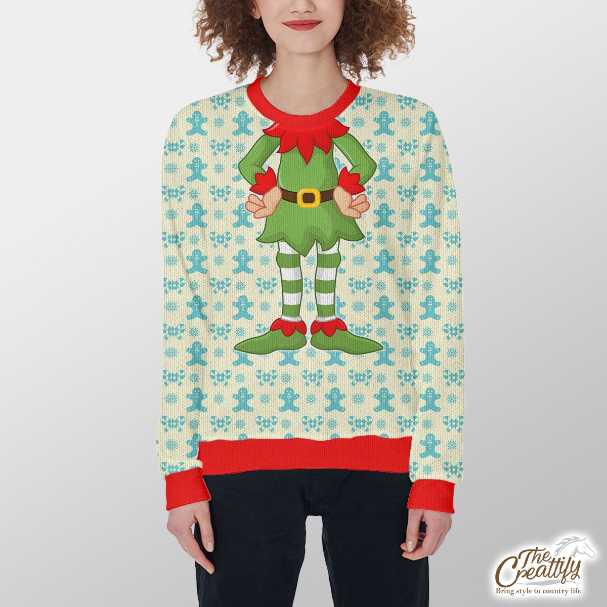 Christmas Gingerbread Man, Candy Cane On Snowflake Background Customized Ugly Sweater