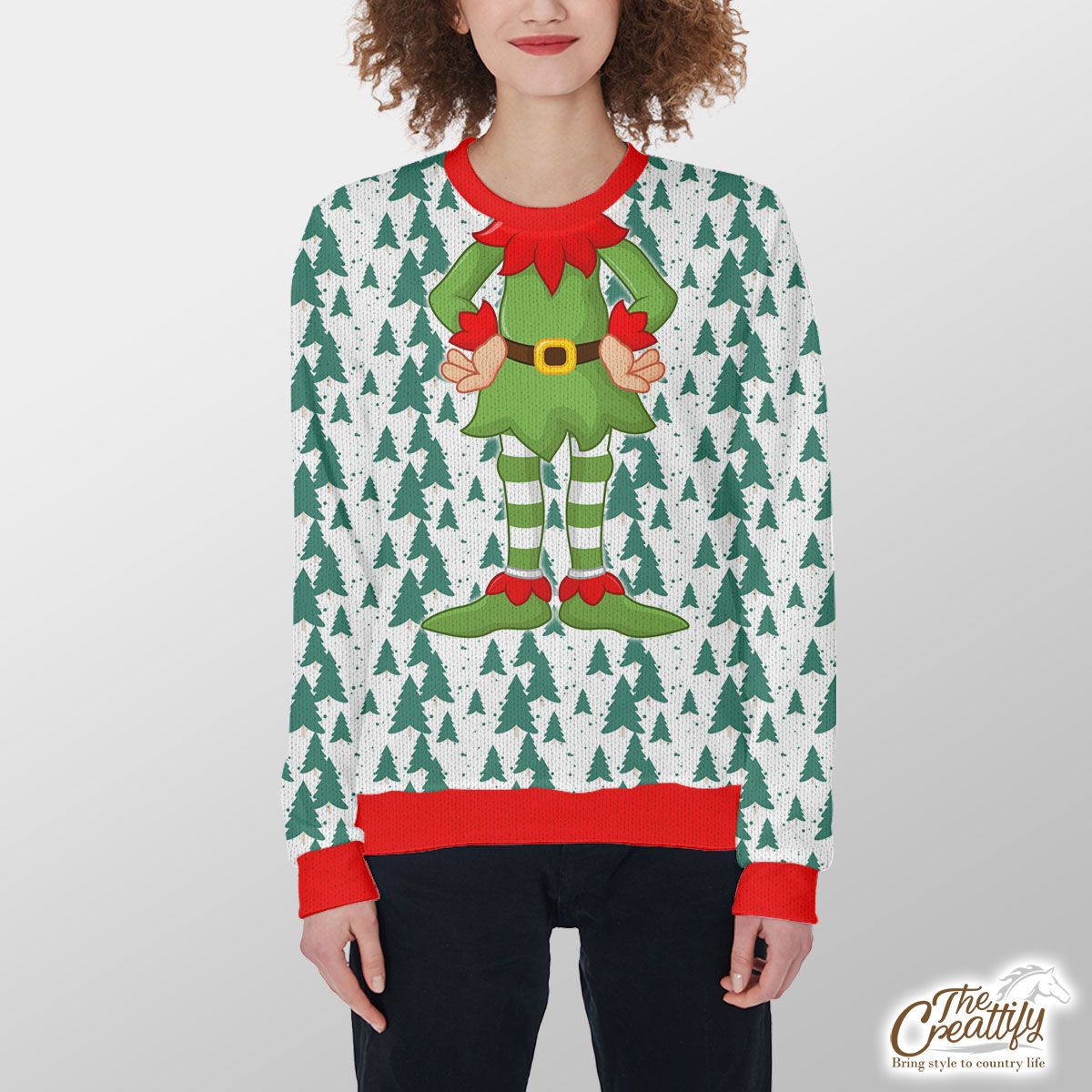White And Green Christmas Tree Customized Ugly Sweater