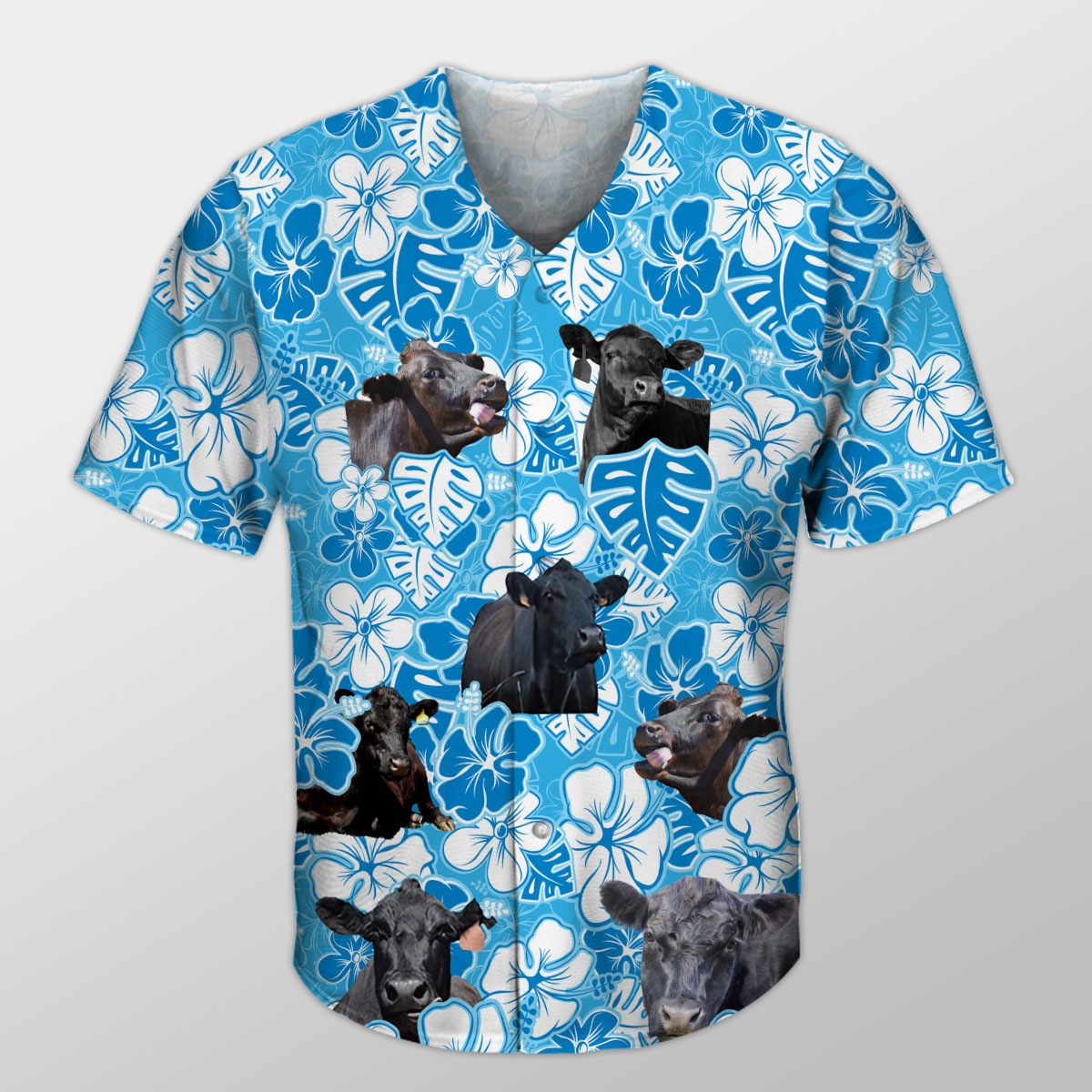 Black Angus Blue Floral Baseball Shirt