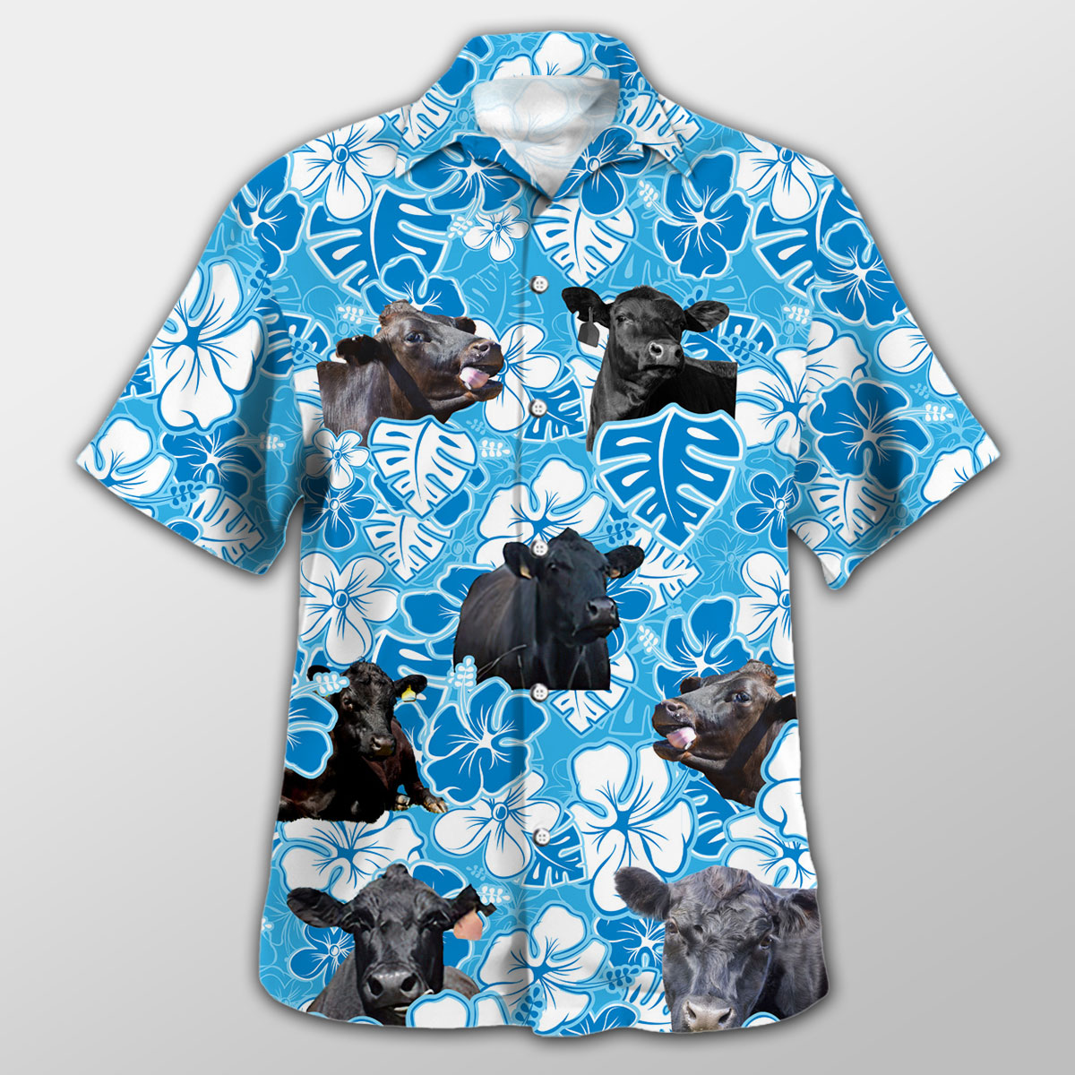 Black Angus Blue Floral Hawaiian Shirt