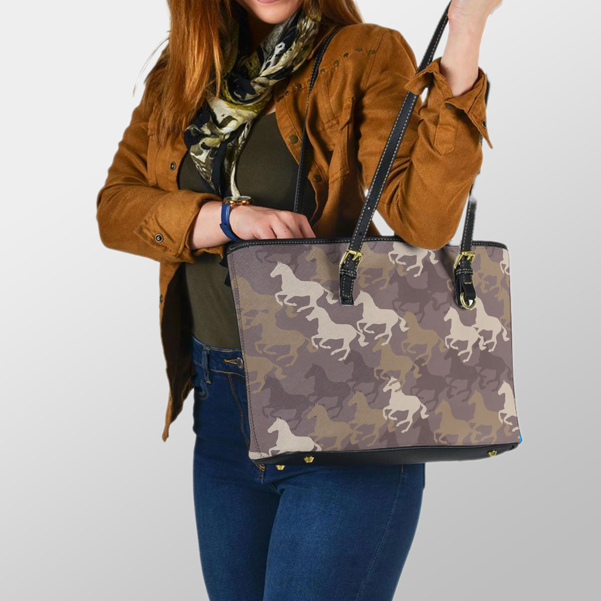 Horse Camouflage Pattern Leather Tote Bag