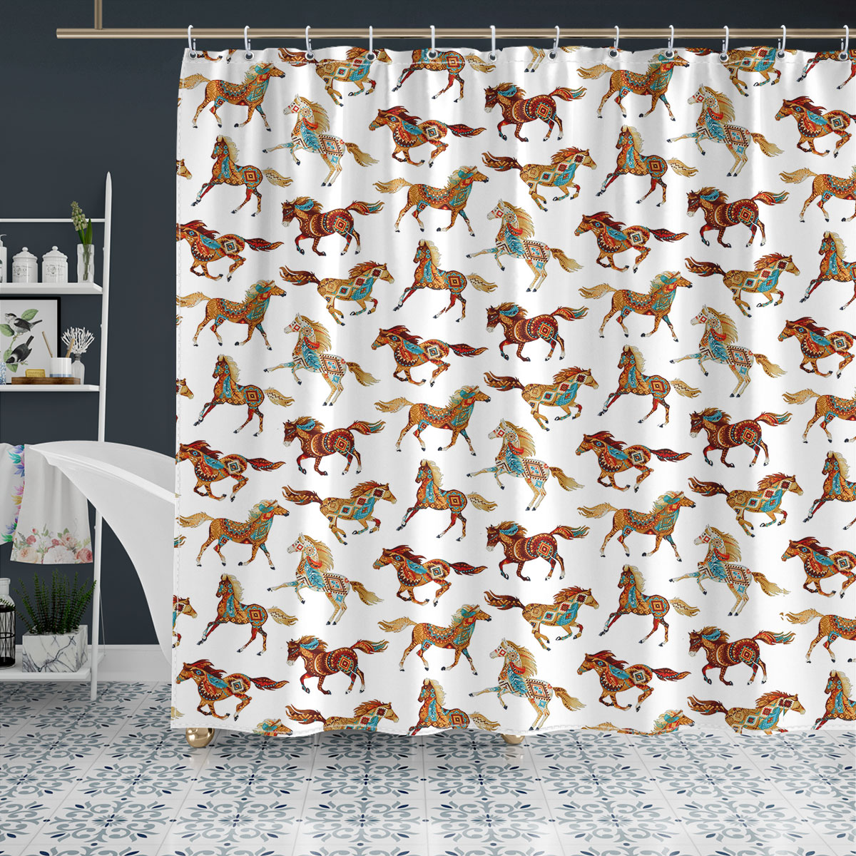 Native Horse Pattern Shower Curtain