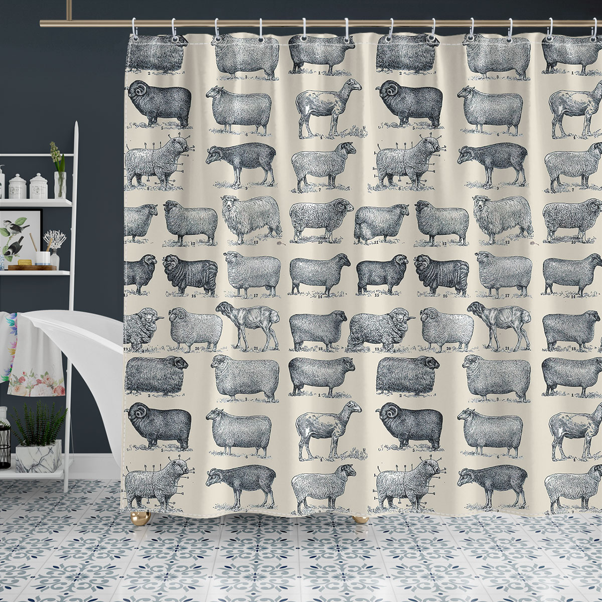 Sheep Breed Vintage Pattern Shower Curtain
