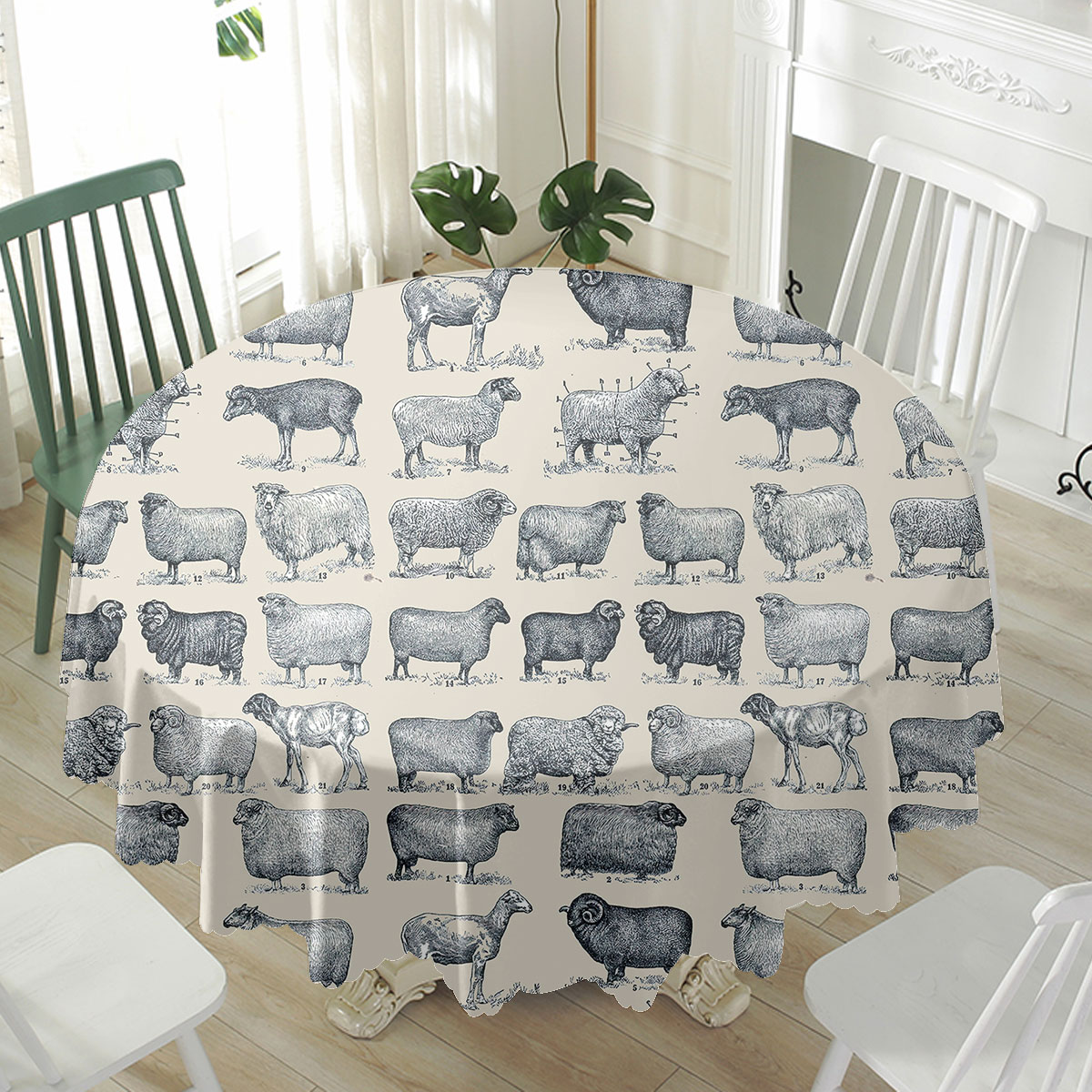Sheep Breed Vintage Pattern Waterproof Tablecloth