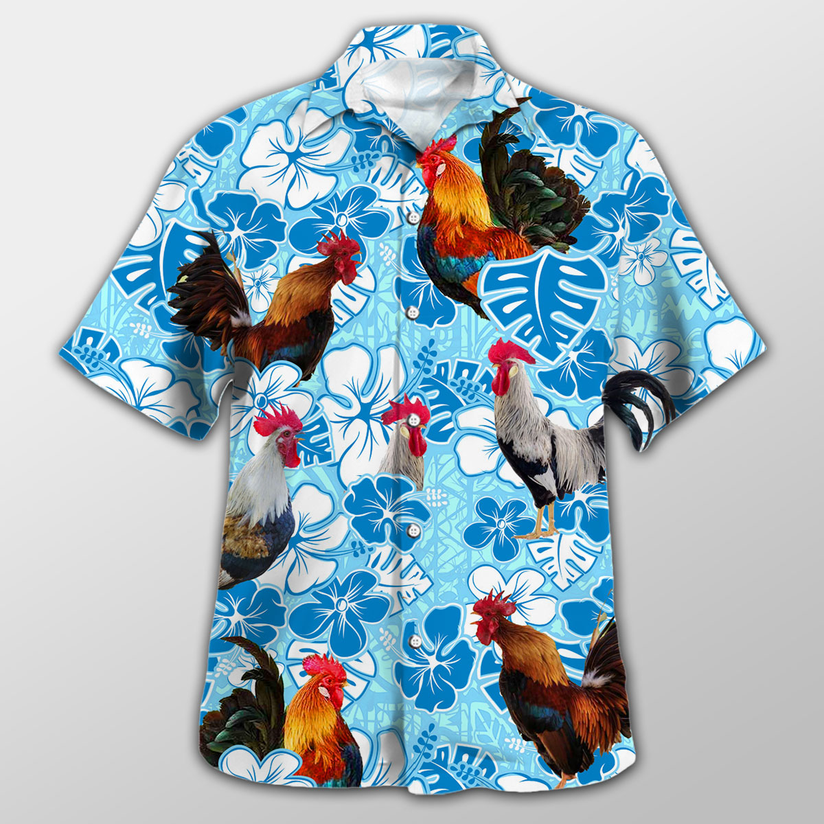 Chicken Blue Floral Hawaiian Shirt