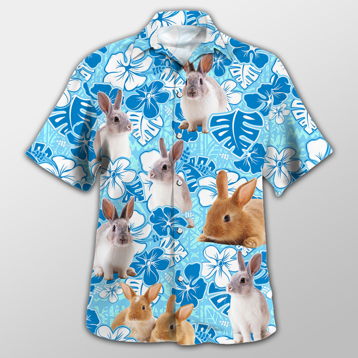 Rabbit Blue Floral Hawaiian Shirt