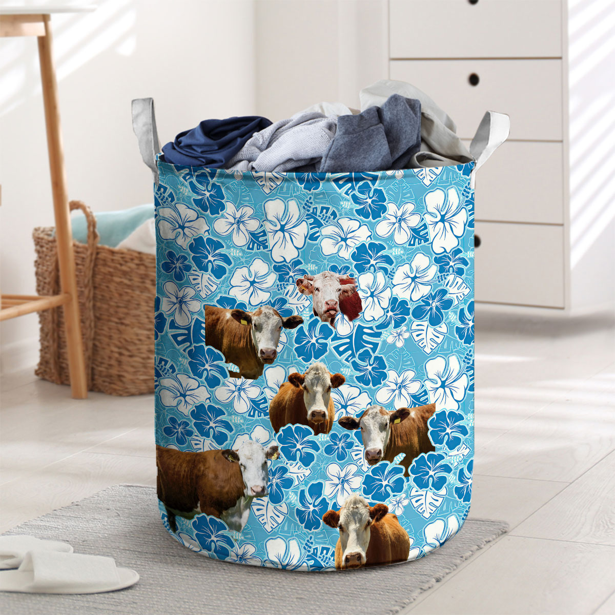 Hereford Blue Floral Laundry Basket