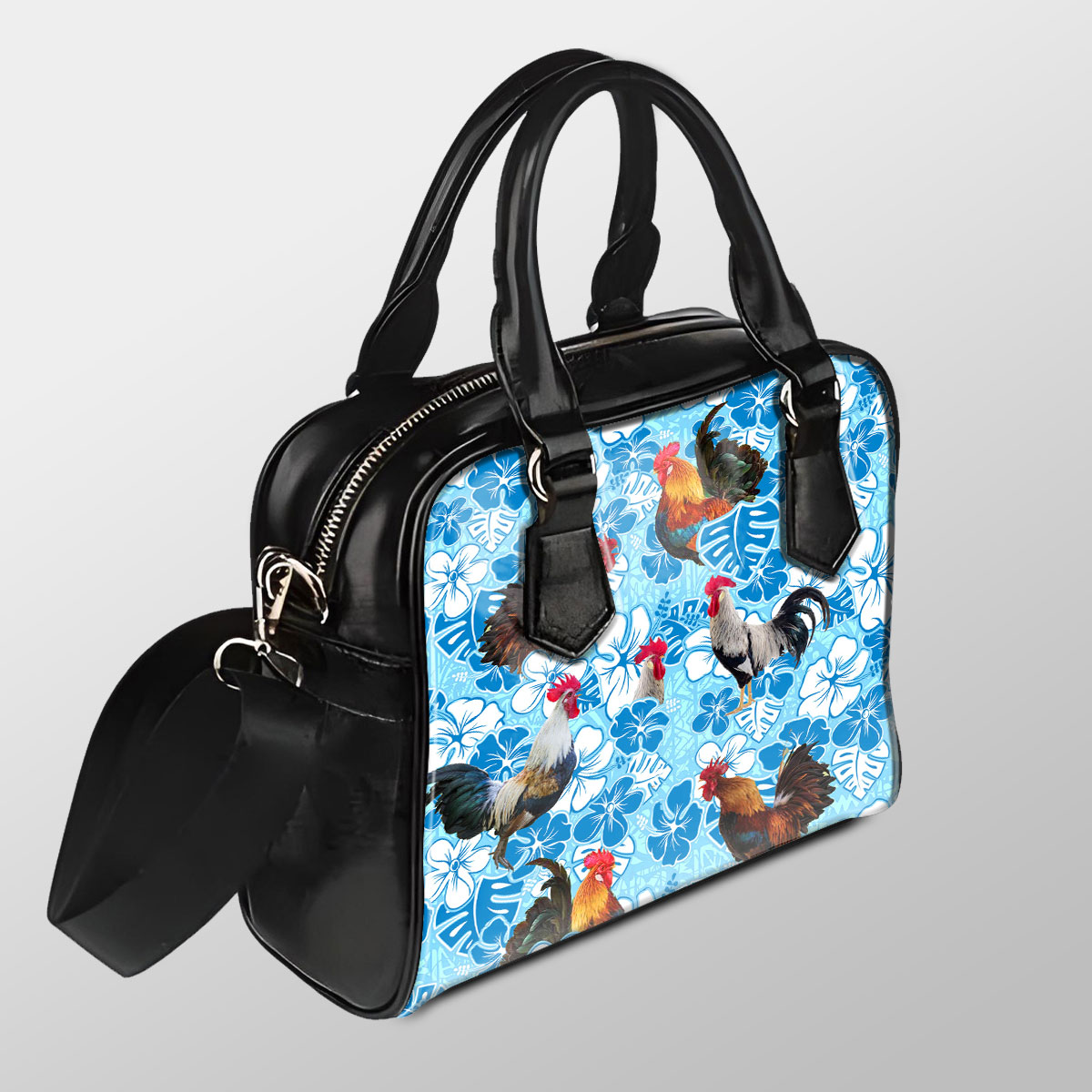 Chicken Blue Floral Pu Shoulder Handbag
