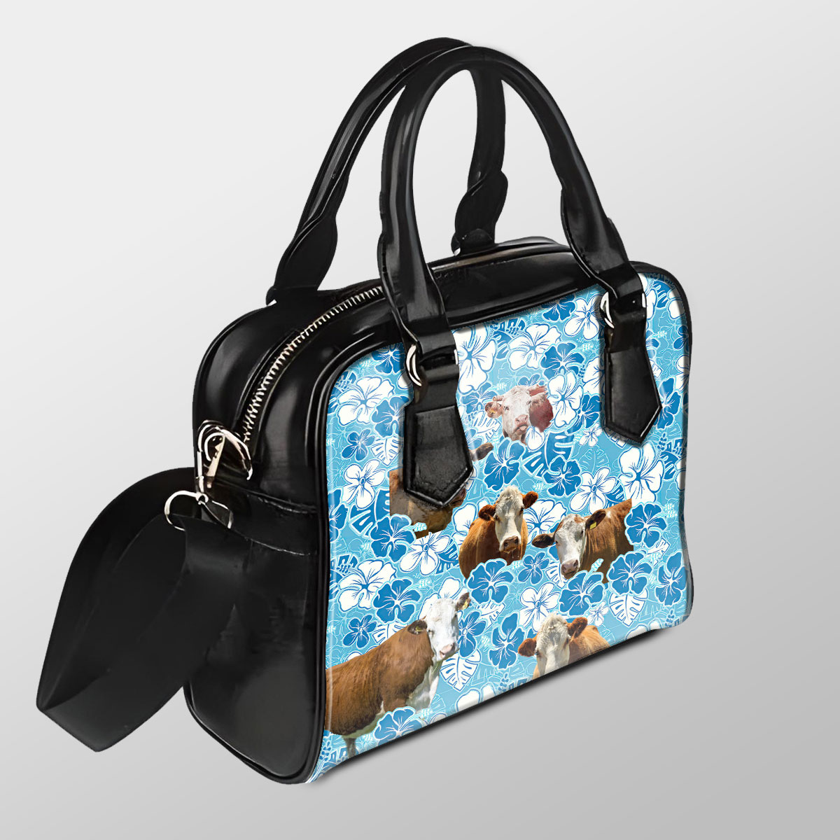 Hereford Blue Floral Pu Shoulder Handbag